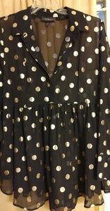 Black long sleeve sheer babydoll top w/ gold dots